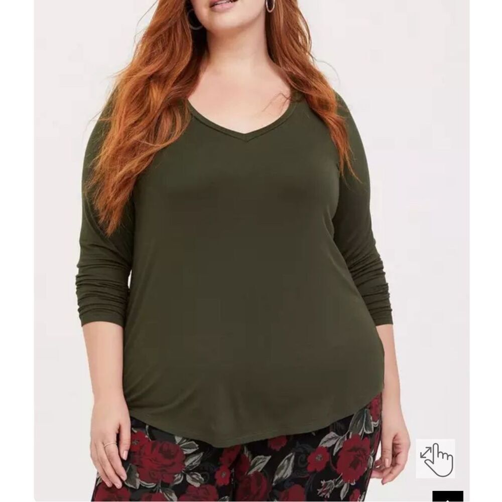 Torrid NWT Green V-Neck Super Soft Rayon Blend Long Sleeve Top Size 5X